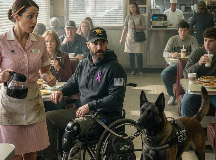 « Puis-je m’asseoir ici ? » a demandé un Navy SEAL handicapé à une serveuse — puis son chien a paralysé tout le restaurant.