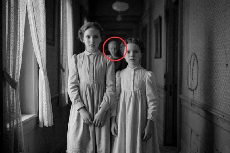 Questa foto del 1896 di due sorelle sorridenti sembrava allegra, finché uno zoom non ha rivelato chi si trovava dietro di loro.