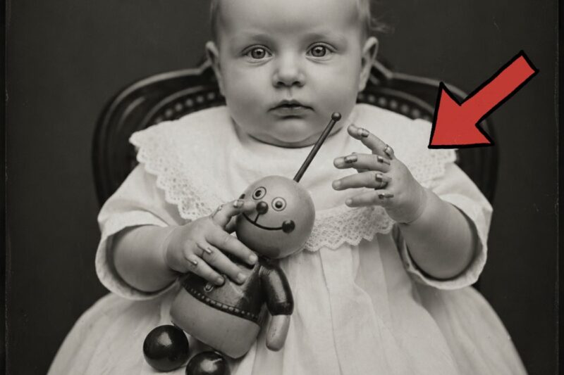 Un bambino nel 1896 tiene in mano un giocattolo, ma guardate attentamente le sue dita.