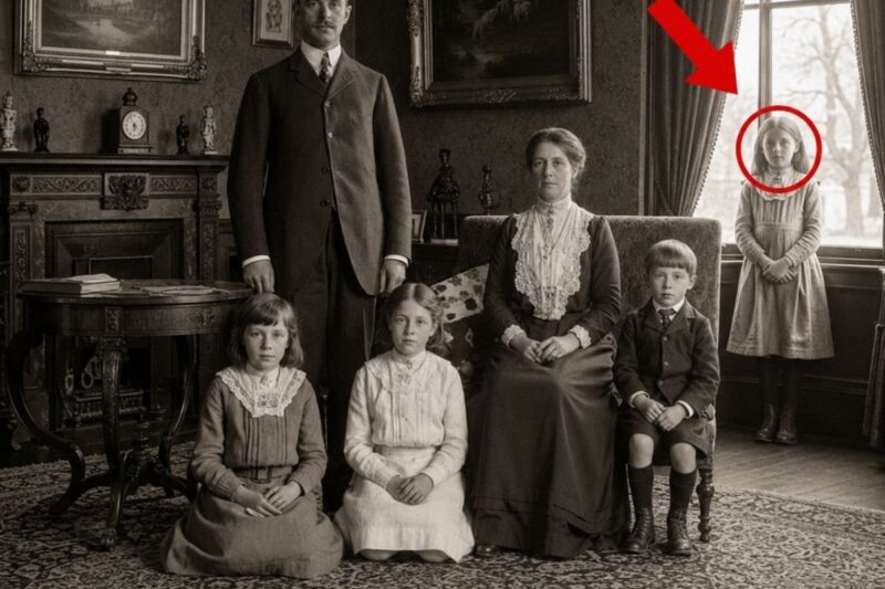 Una foto di famiglia del 1910 sembra innocua, ma guardate il bambino in piedi vicino alla finestra.