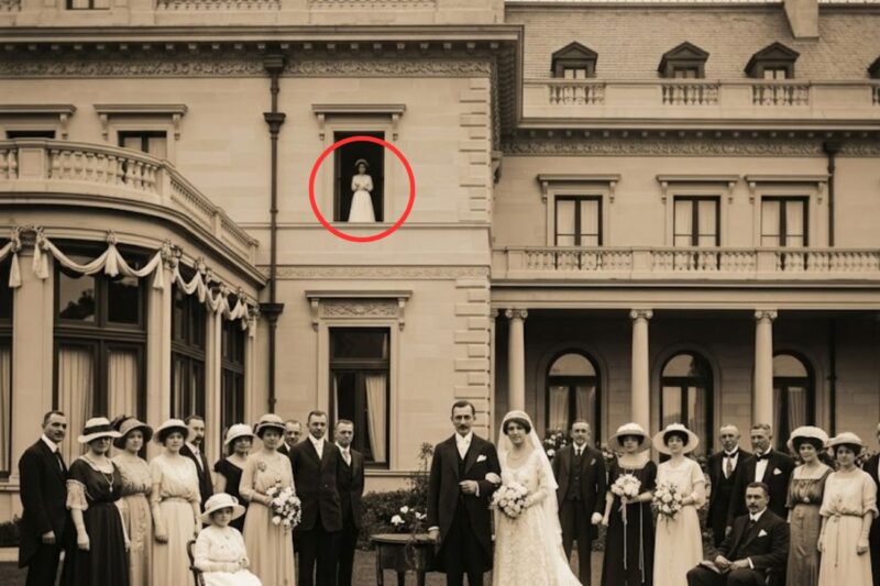 Questo ritratto di nozze del 1912 sembra gioioso, finché non si nota la figura alla finestra.