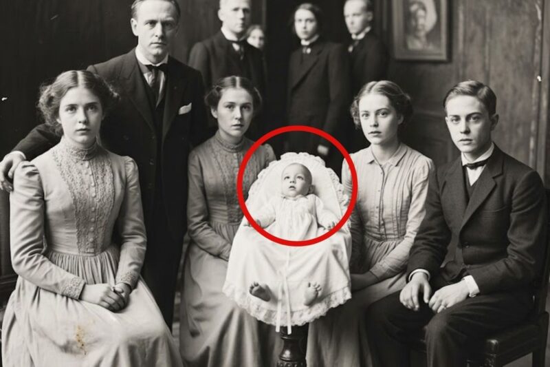 Questa foto di famiglia del 1899 sembrava felice, finché lo zoom non ha rivelato chi teneva davvero in braccio il bambino.