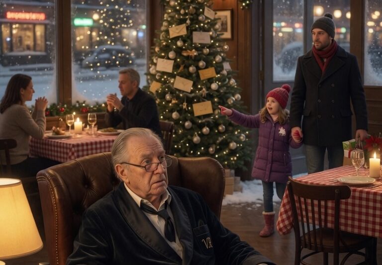 Un milliardaire âgé et triste, seul la veille de Noël, jusqu’à ce qu’un père célibataire et sa fille entrent…