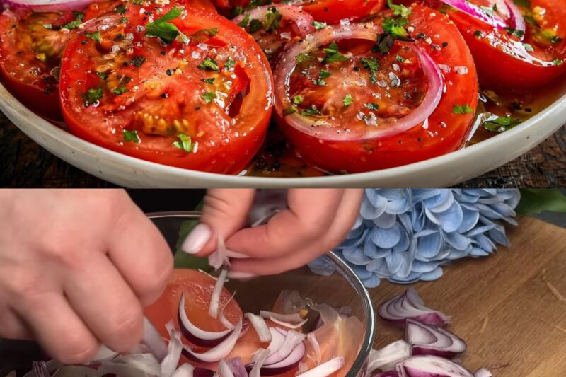 Pomodori e cipolle saltati in padella! Incredibilmente semplice e delizioso: un pasto veloce in soli 5 minuti!