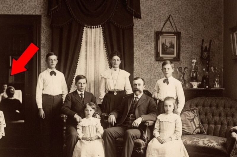 En 1901, une famille prend une photo. Un coin de la pièce recèle un sombre secret.
