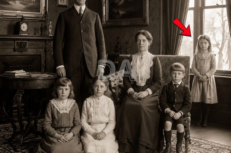 Una foto di famiglia del 1910 sembra innocua, ma guardate il bambino in piedi vicino alla finestra.