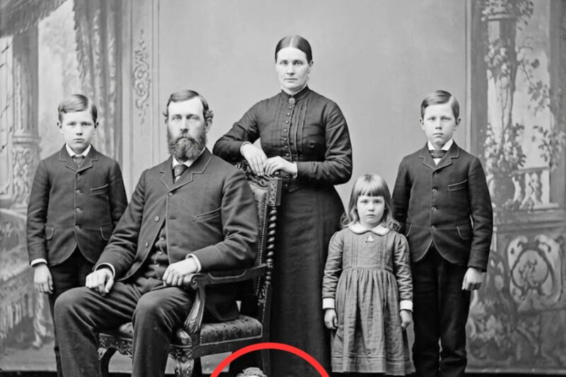 Ritrovato un ritratto di famiglia del 1892: gli storici sono sconvolti dallo strano oggetto accanto alla sedia.