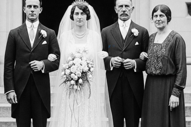 Una foto di matrimonio del 1911 è bellissima… finché qualcuno non nota cosa tiene in mano il padre.
