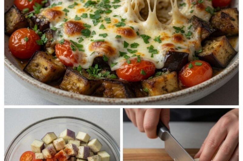 Aubergines et tomates cerises au four, un dîner intelligent et diététique pour moins de 4 euros et 410 calories !
